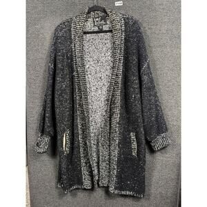 Vintage Mento Par Le Chois II Sweater Womens 1X Black White Open Cardigan 90s